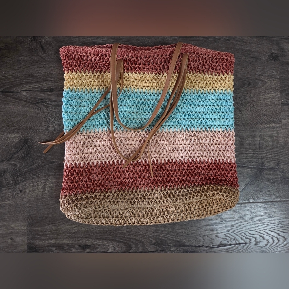 H&M Multicolored Paper Straw Tote Bag